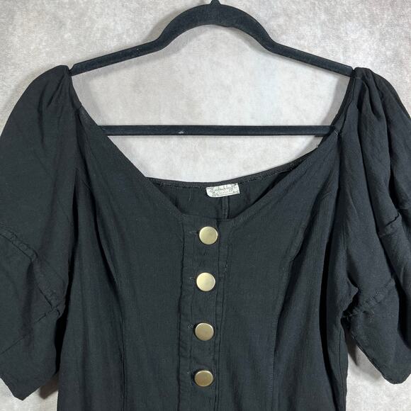 Free People Intimately Not So Basic Bodysuit Womens Large Black Puff Sleeves - Picture 2 of 12